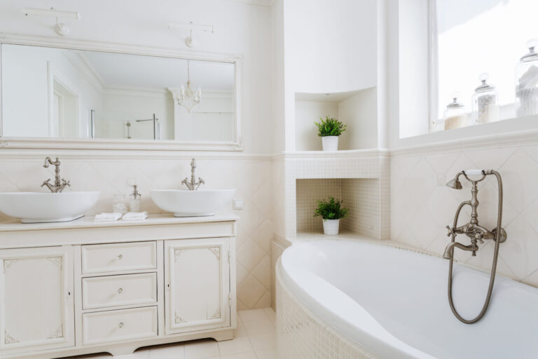 light bathroom with two sinks